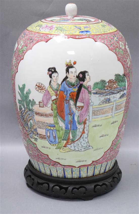 A modern Chinese lidded ovoid ginger jar height 37cm